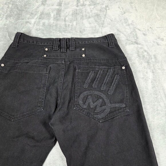 Miskeen Originals Jeans Mens 36 Black Embroidered Wide Leg Baggy HipHop Skater - Picture 1 of 11
